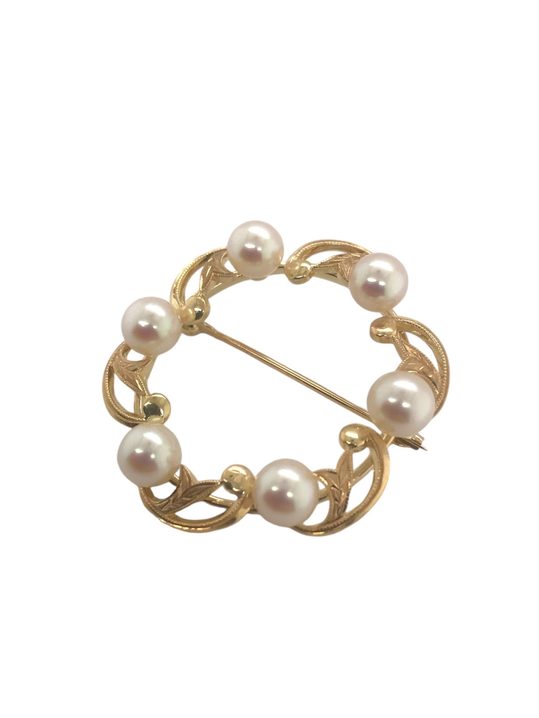 Vintage Mikimoto Pearl Brooch 14K Yellow Gold In Good Condition In Montgomery, AL
