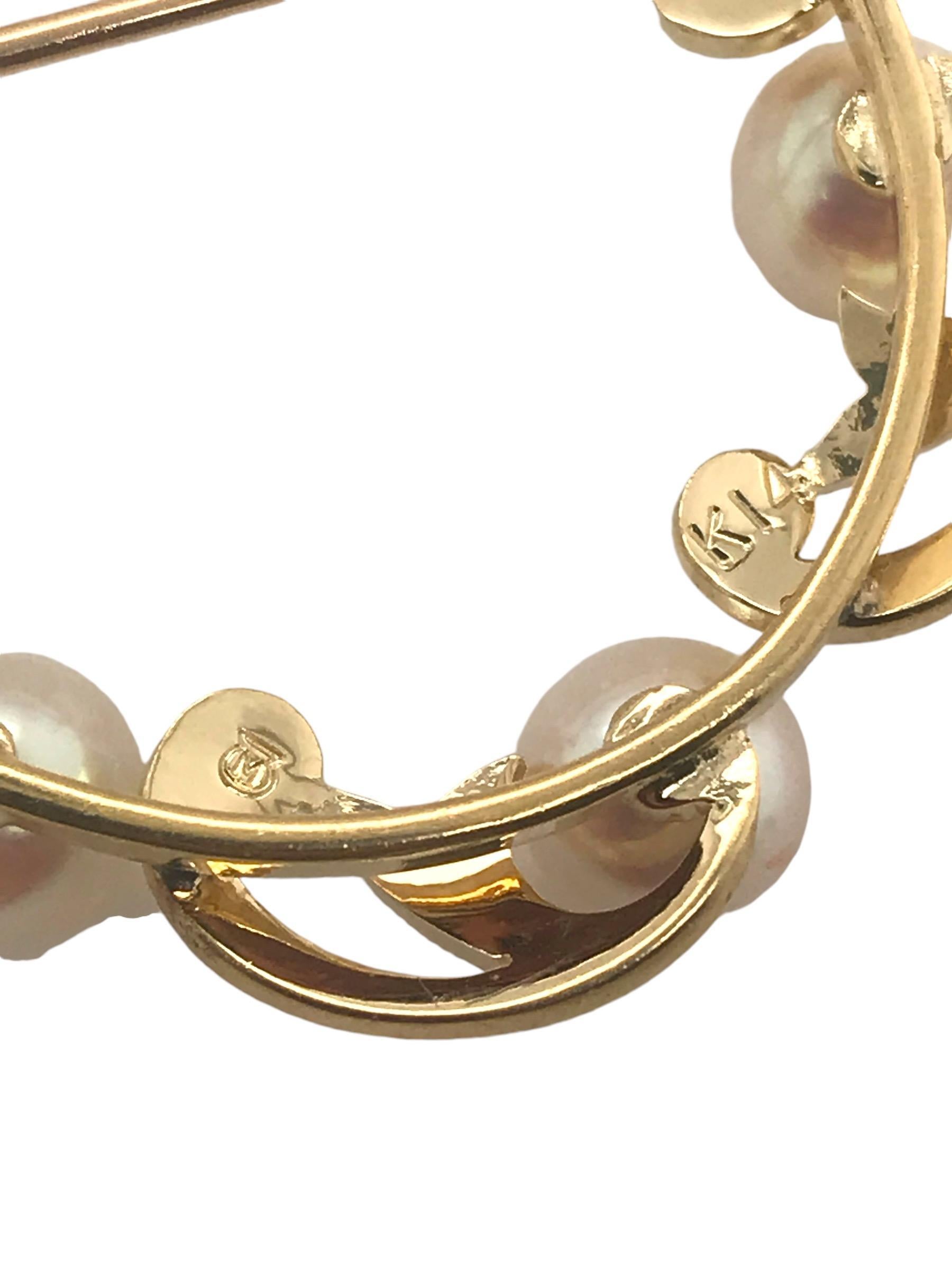 Vintage Mikimoto Pearl Brooch 14K Yellow Gold 1