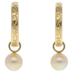 Vintage Mikimoto Pearl Hoop Earrings in Yellow Gold
