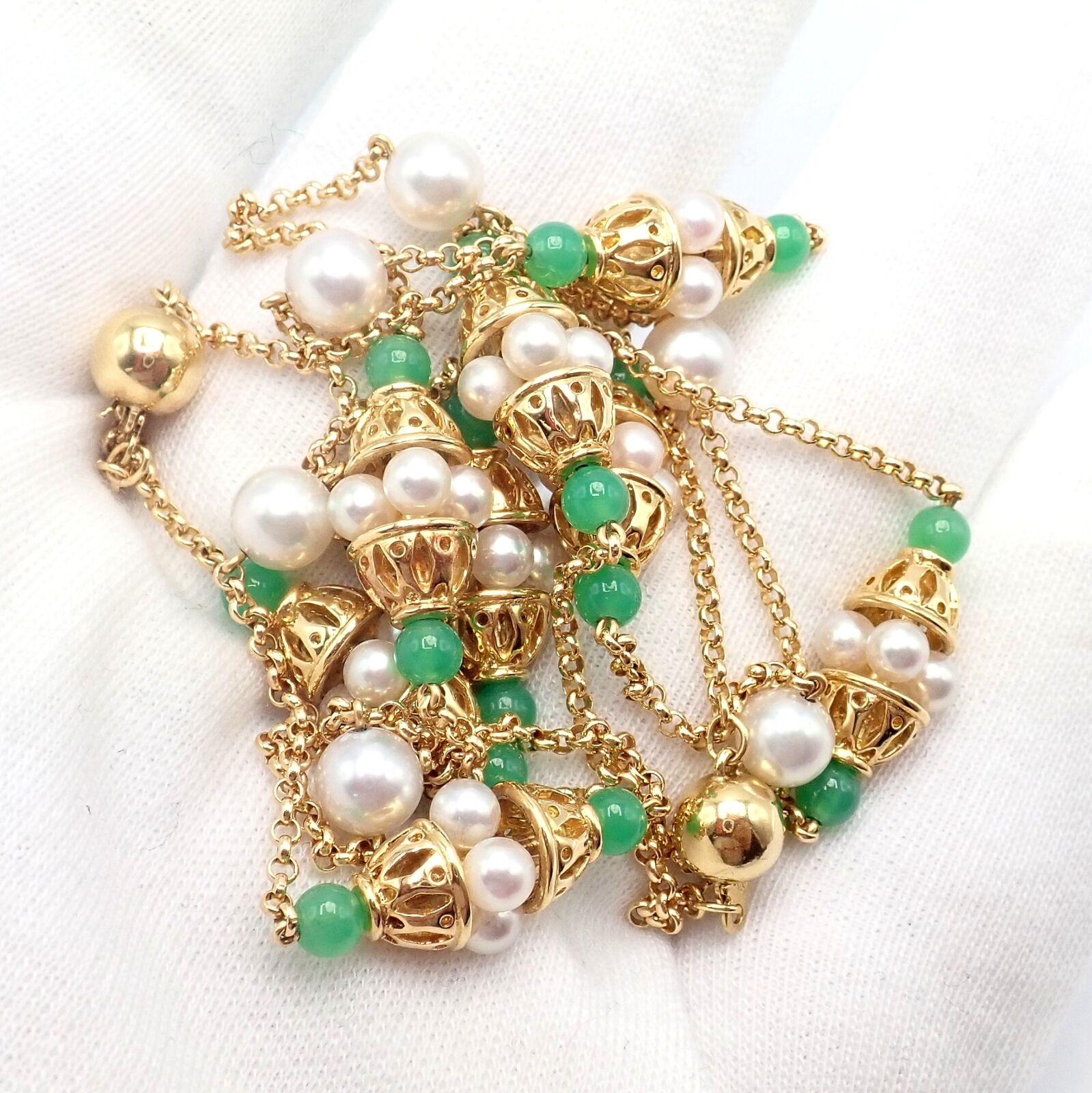 Vintage Mikimoto Perle Gelbgold Chalcedon Perle lange Halskette im Angebot 1