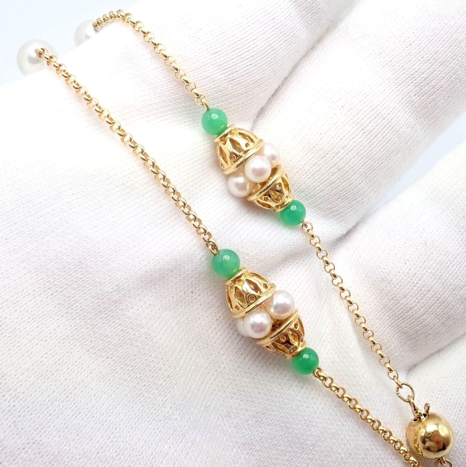 Vintage Mikimoto Pearl Yellow Gold Chalcedony Bead Long Necklace For Sale 2