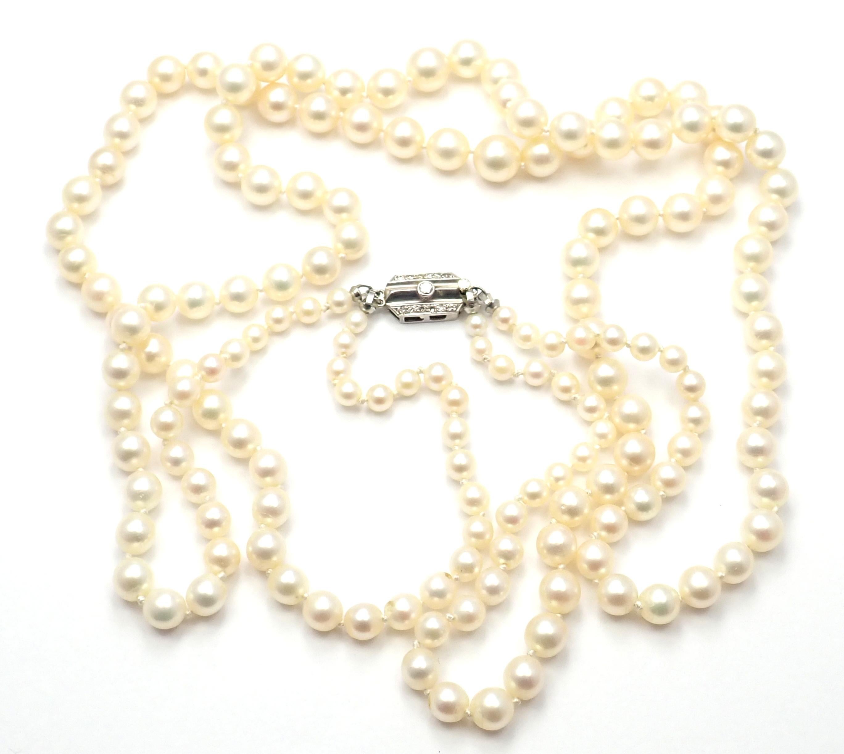  Vintage Mikimoto Platinum Diamond Graduated Pearl Double Strand Necklace Unisexe 