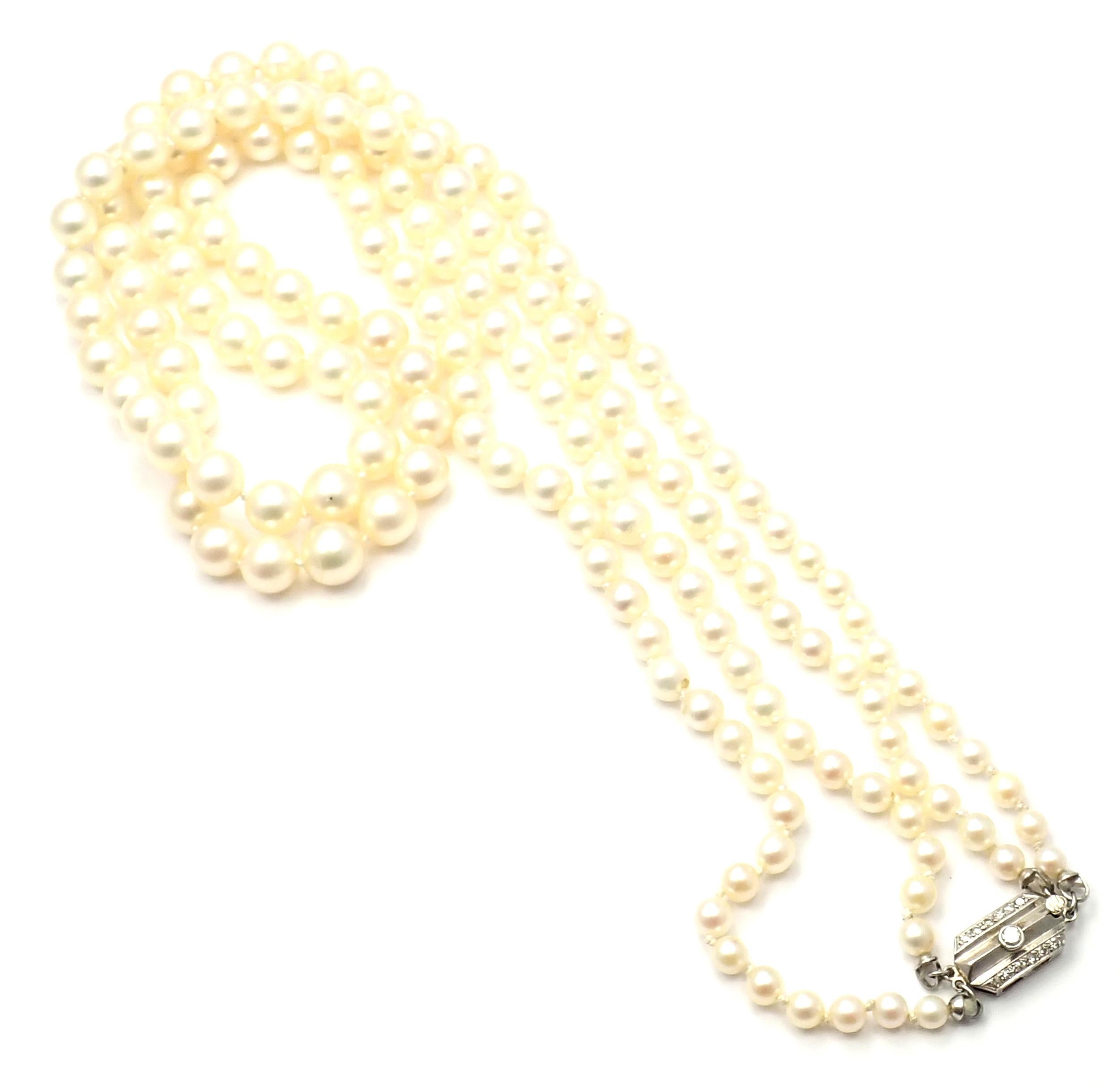 Vintage Mikimoto Platinum Diamond Graduated Pearl Double Strand Necklace 1