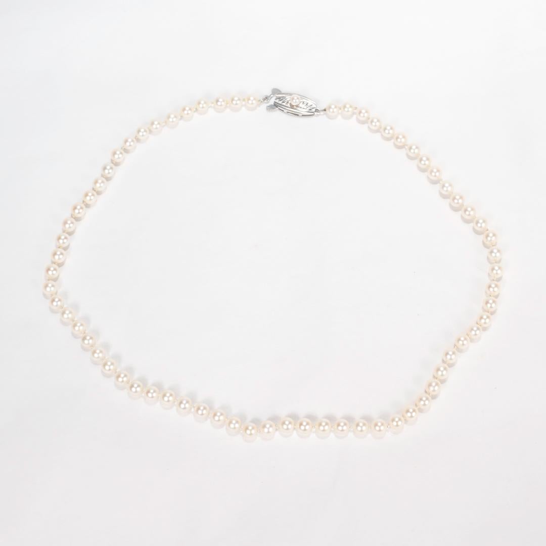 Vintage Mikimoto Single Strand of Small 5mm White Akoya Pearls For Sale 3
