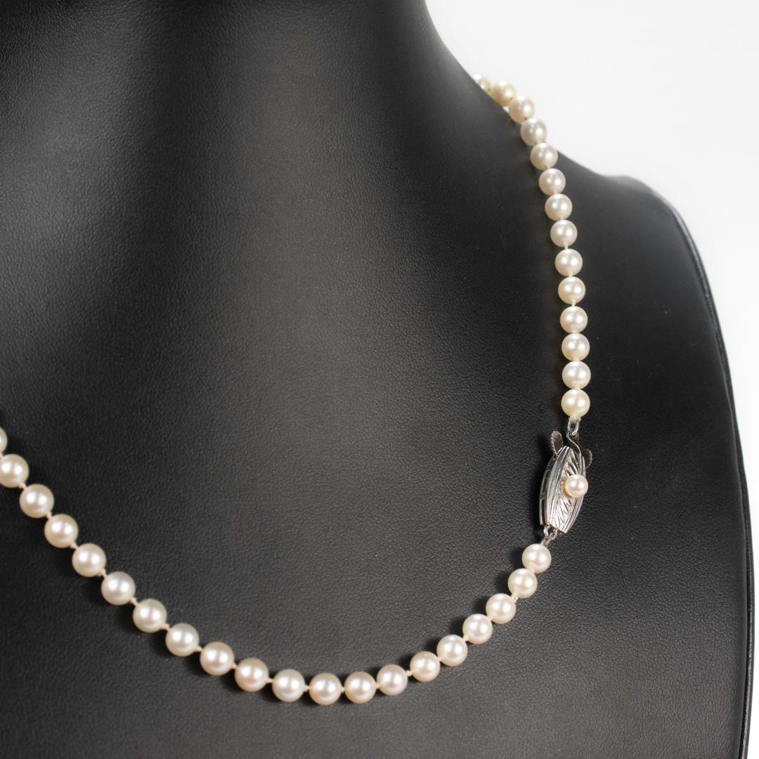 Vintage Mikimoto Single Strand of Small 5mm White Akoya Pearls For Sale 9