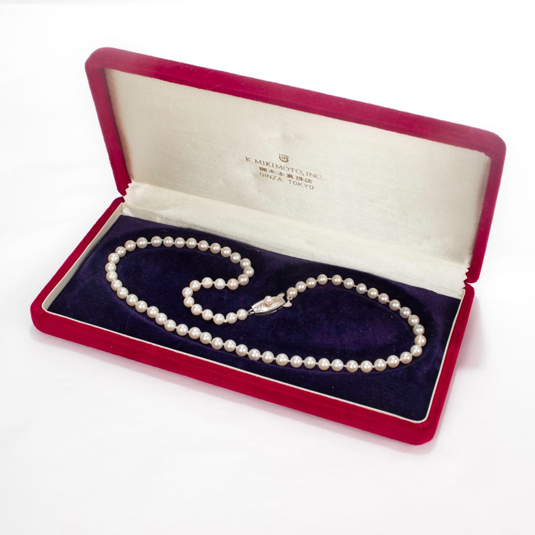 Modern Vintage Mikimoto Single Strand of Small 5mm White Akoya Pearls For Sale