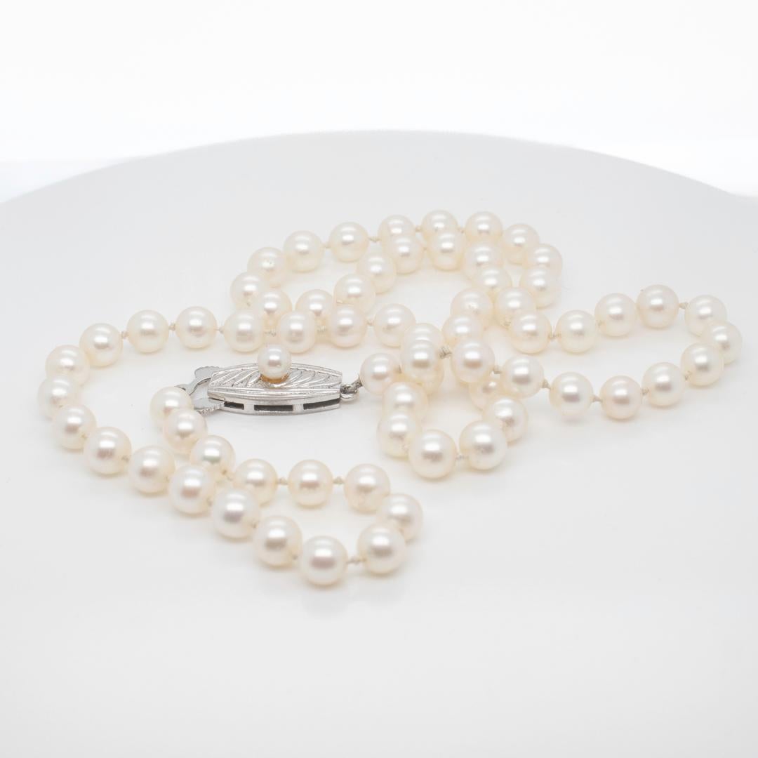 Round Cut Vintage Mikimoto Single Strand of Small 5mm White Akoya Pearls For Sale