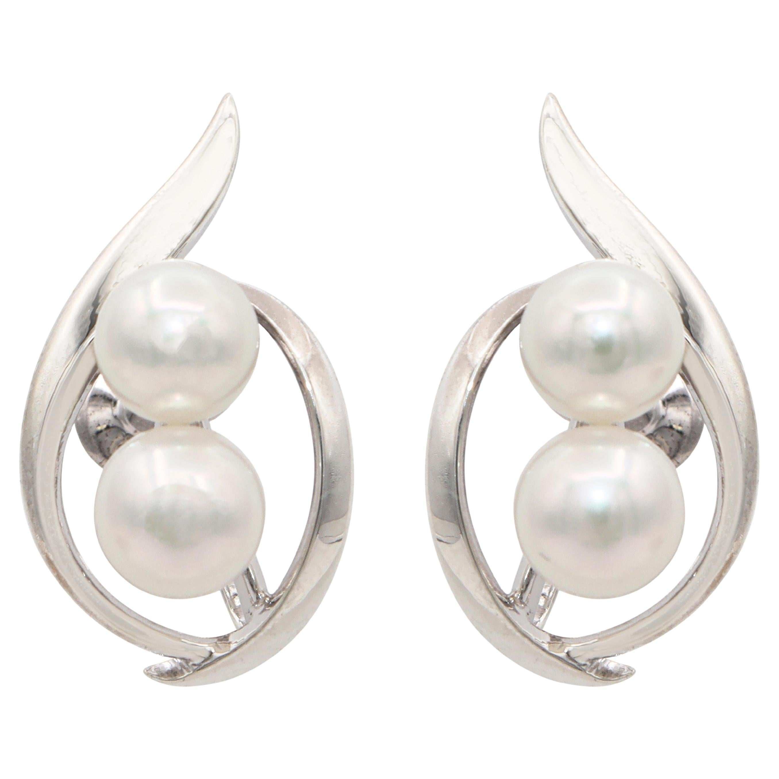 Vintage Mikimoto Orecchini a vite con perle coltivate in argento sterling