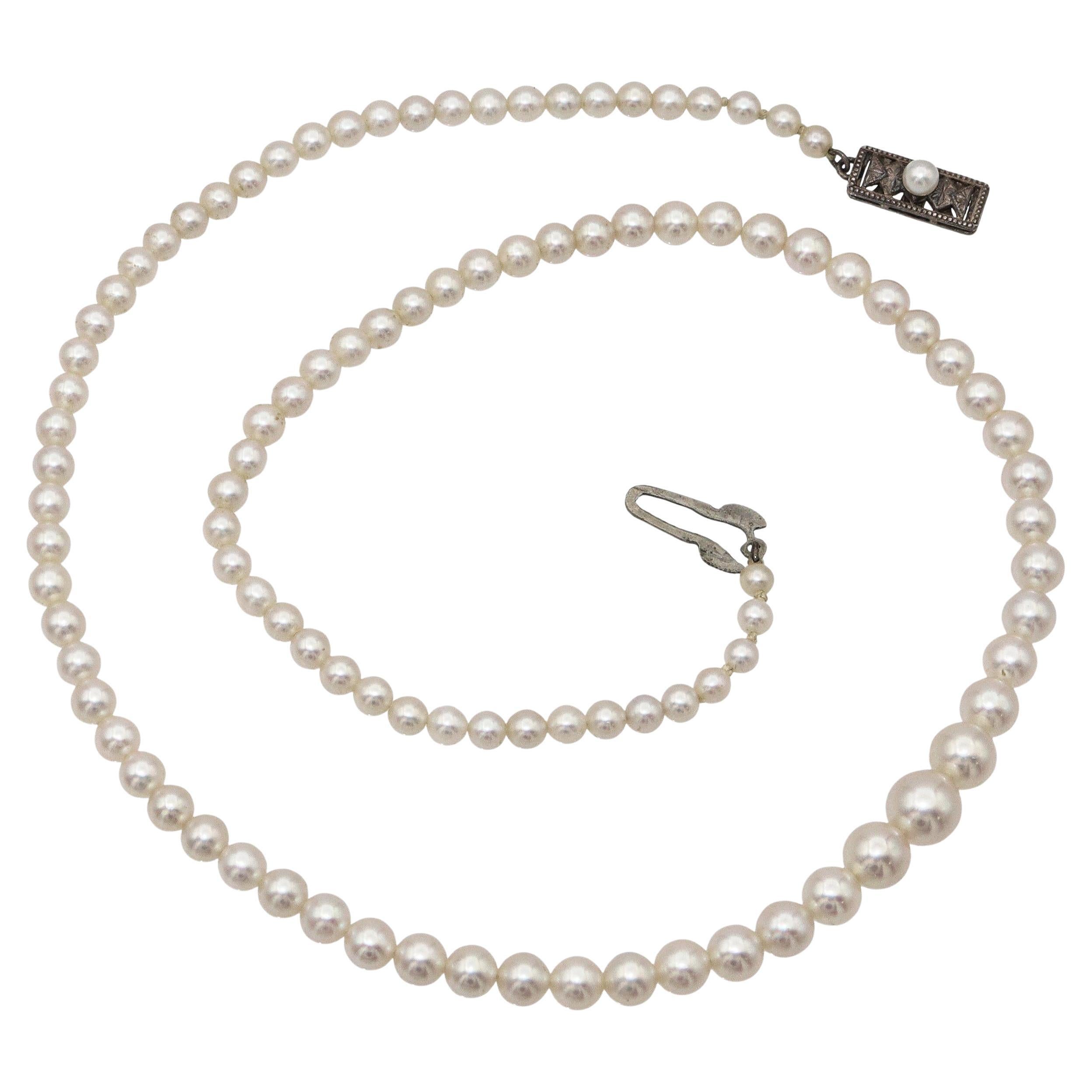 Vintage Mikimoto - Collana di perle graduate in argento sterling