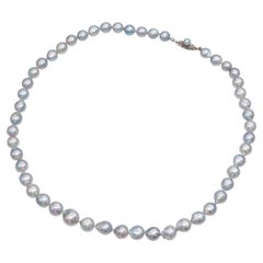 Vintage Mikimoto Sterling Silver Peacock Cultured Pearl Necklace