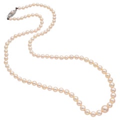 Vintage Mikimoto Sterling Silver Pearl Graduated Beaded Strand Necklace