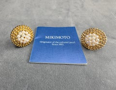 Vintage Mikimoto Unique 18k Yellow Gold Pearl Earrings