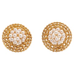 Vintage Mikimoto Unique 18k Yellow Gold Pearl Earrings