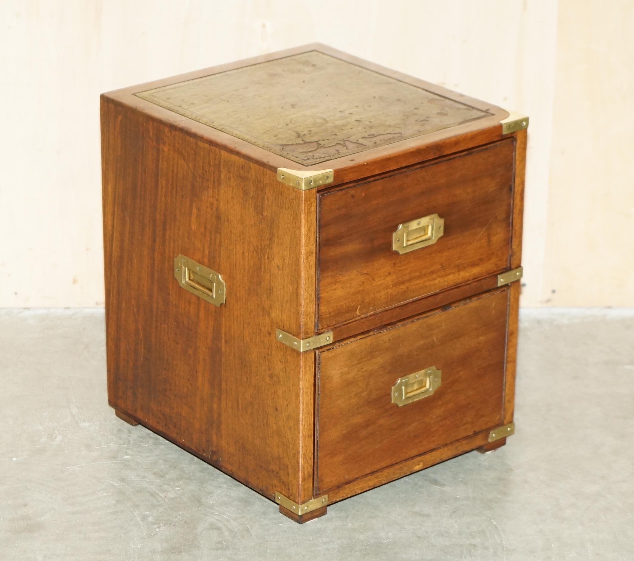 Royal House Antiques

Royal House Antiques is delighted to offer for sale this lovely vintage Mahogany, green Leather and Brass Military Campaign style side table with drawers

Please note the delivery fee listed is just a guide, it covers within
