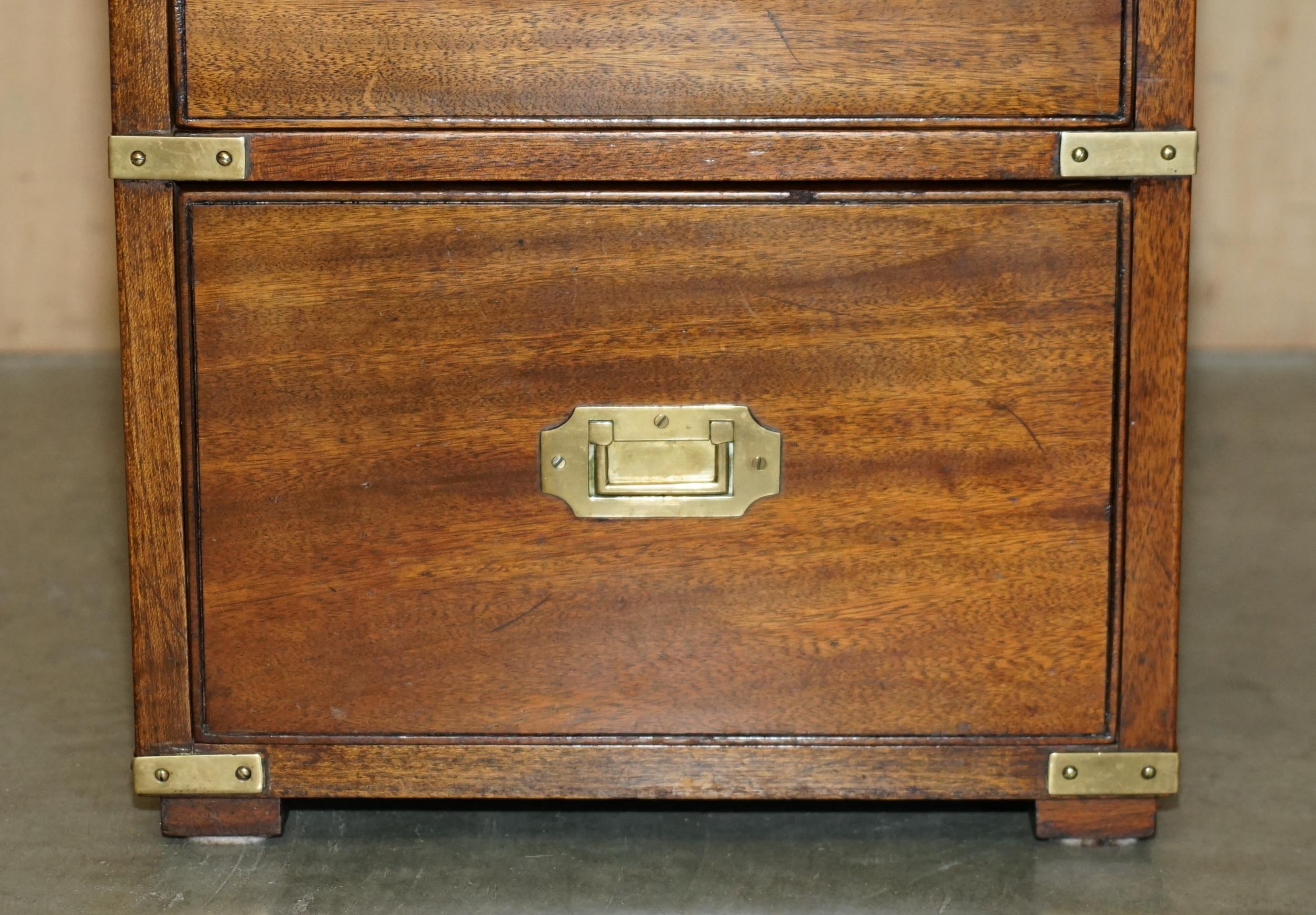 Hand-Crafted VINTAGE MILIARY CAMPAIGN SiDE END LAMP WINE BEDSIDE TABLE CHEST WITH DRAWERS For Sale