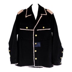 Vintage Military Black Cotton Jacket Pink Gold Sequin Tweed J Dauphin