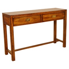 Vintage Military Campaign 2 Drawer Hall Table Console Table