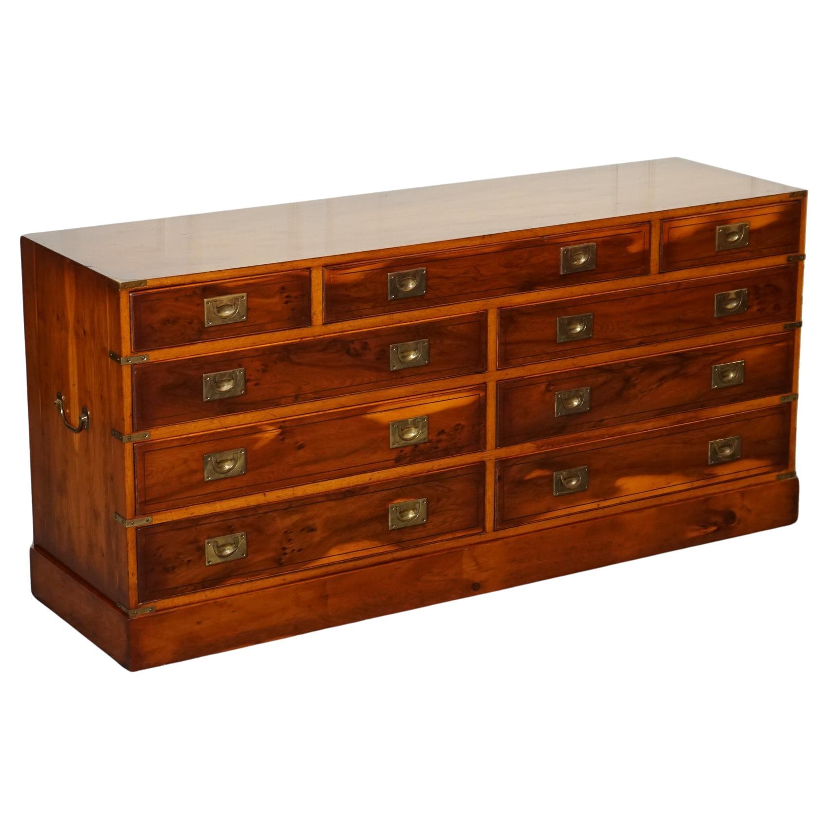 VINTAGE MILITARY CAMPAIGN BURR YEW WOOD CHEST OF DRAWERS SiDEBOARD For ...