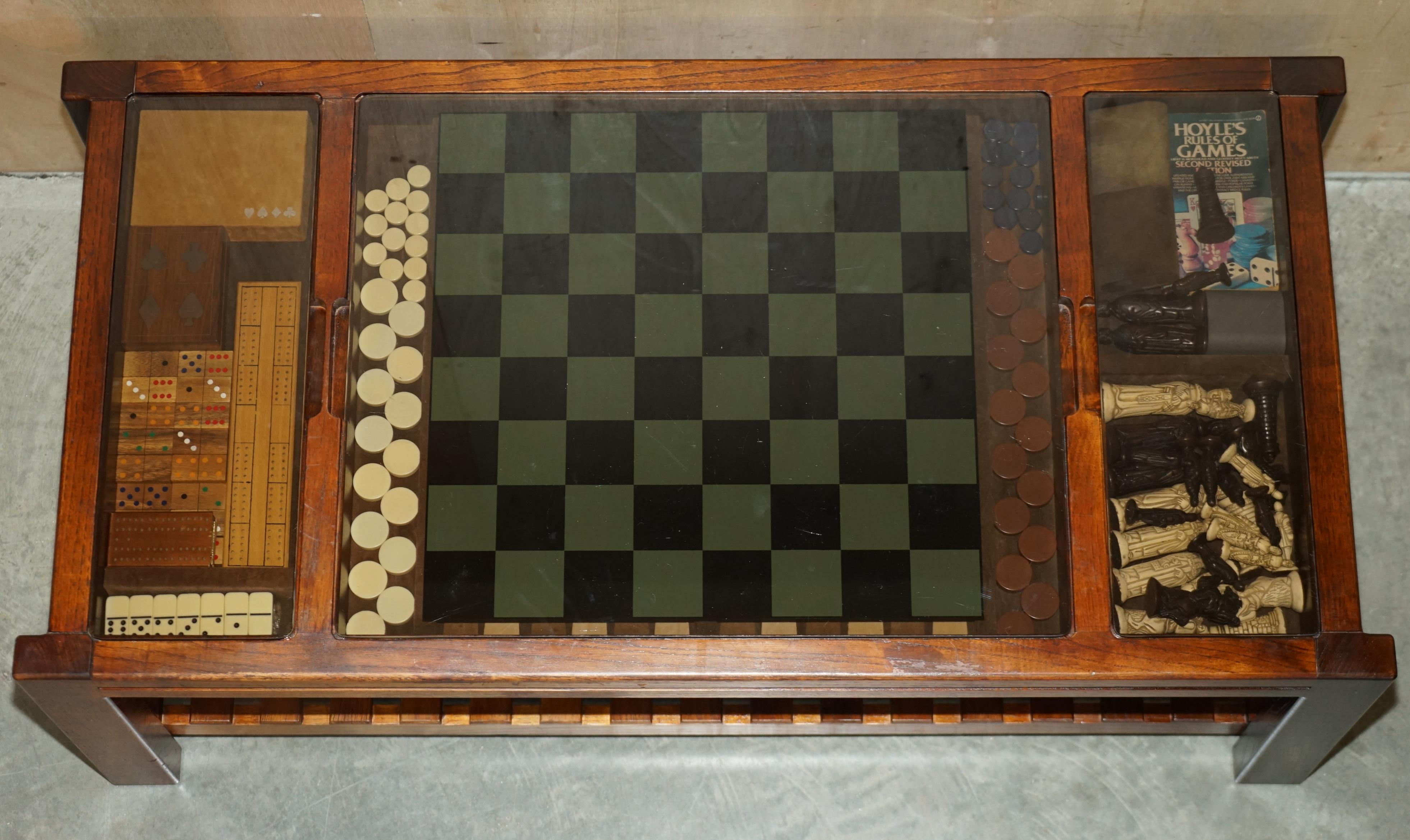 Vintage Military Campaign Chessboard Chess Backgammon Dominos Games Coffee Table 3