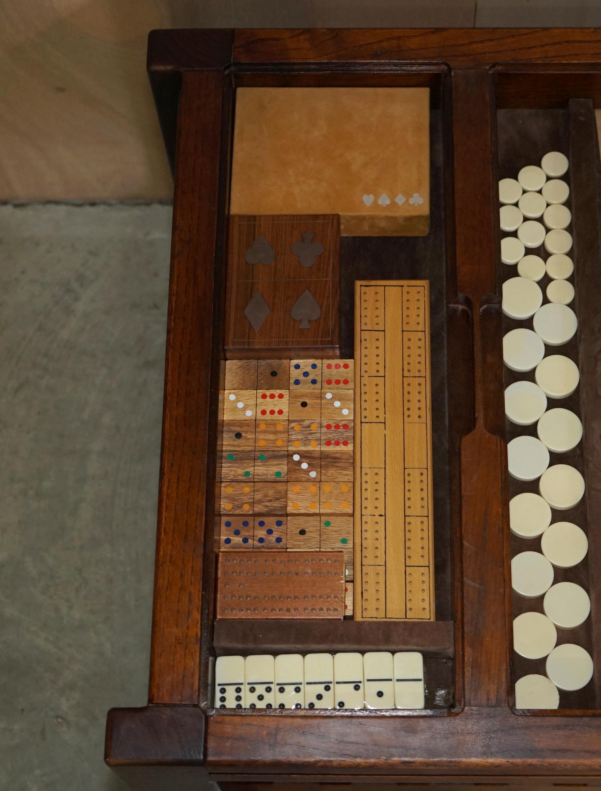 Vintage Military Campaign Chessboard Chess Backgammon Dominos Games Coffee Table 5