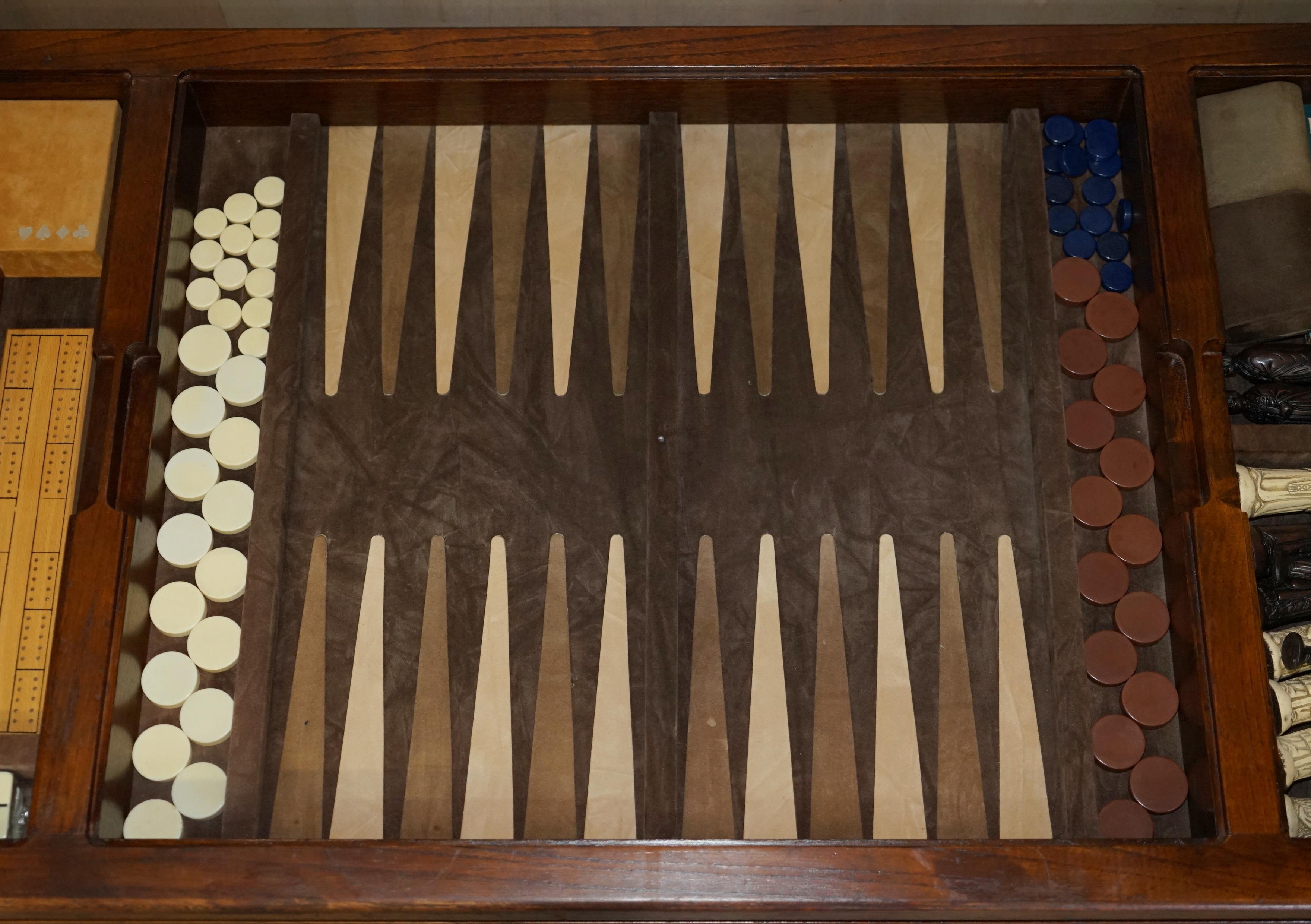 Vintage Military Campaign Chessboard Chess Backgammon Dominos Games Coffee Table 7