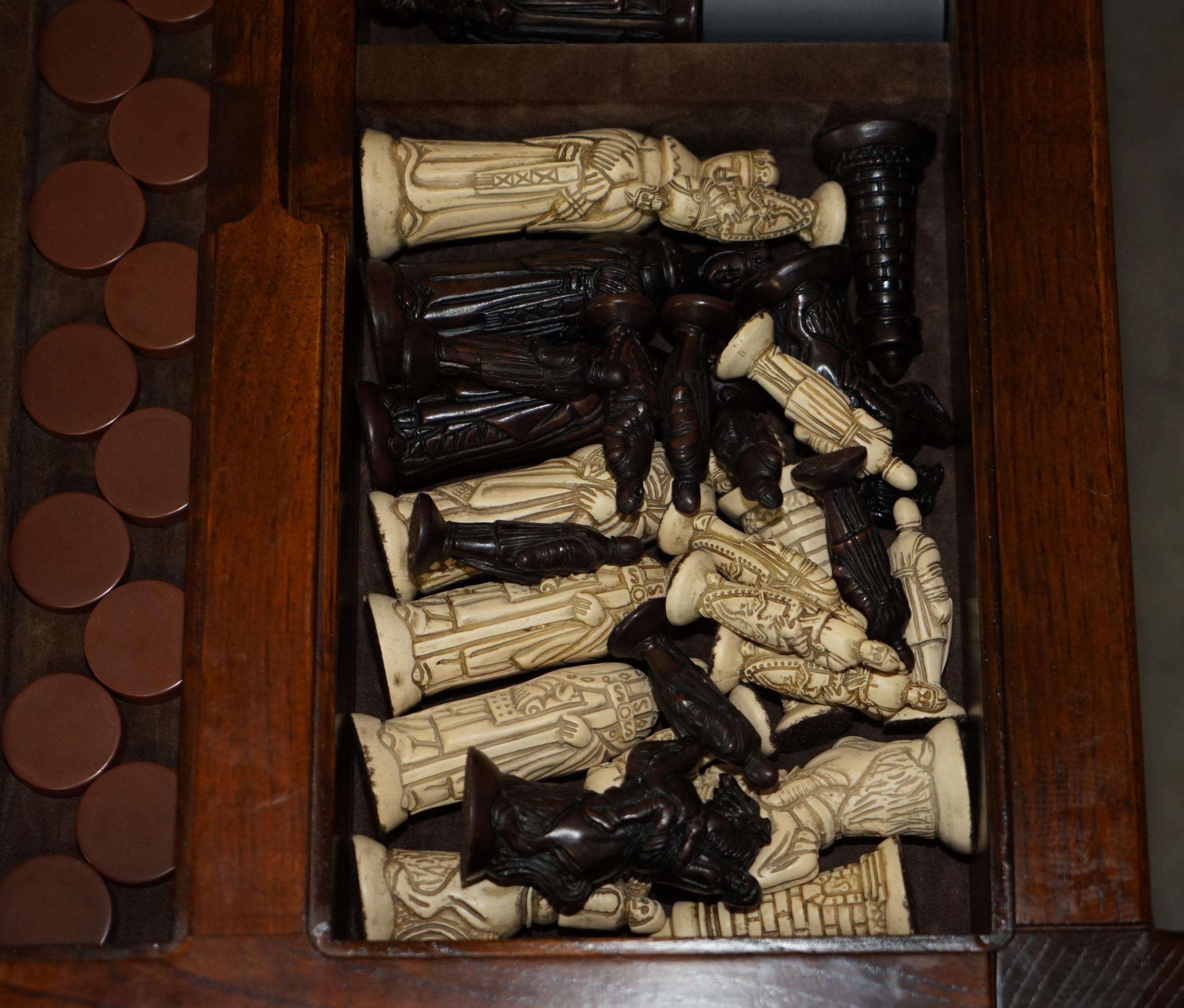 Vintage Military Campaign Chessboard Chess Backgammon Dominos Games Coffee Table 8