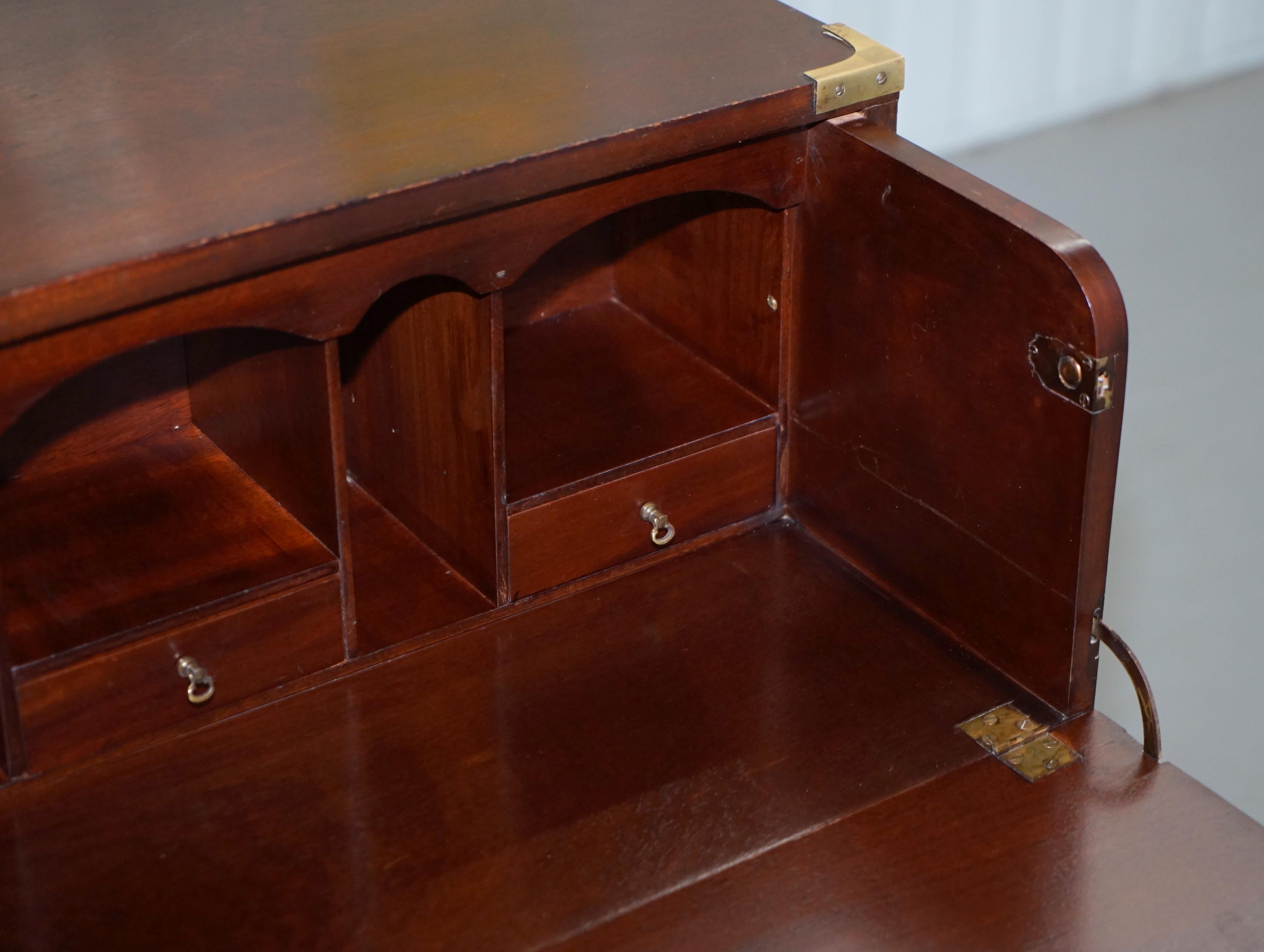 Vintage Military Campaign Chest of Drawers, Built in Secrataire Drop Front Desk 7