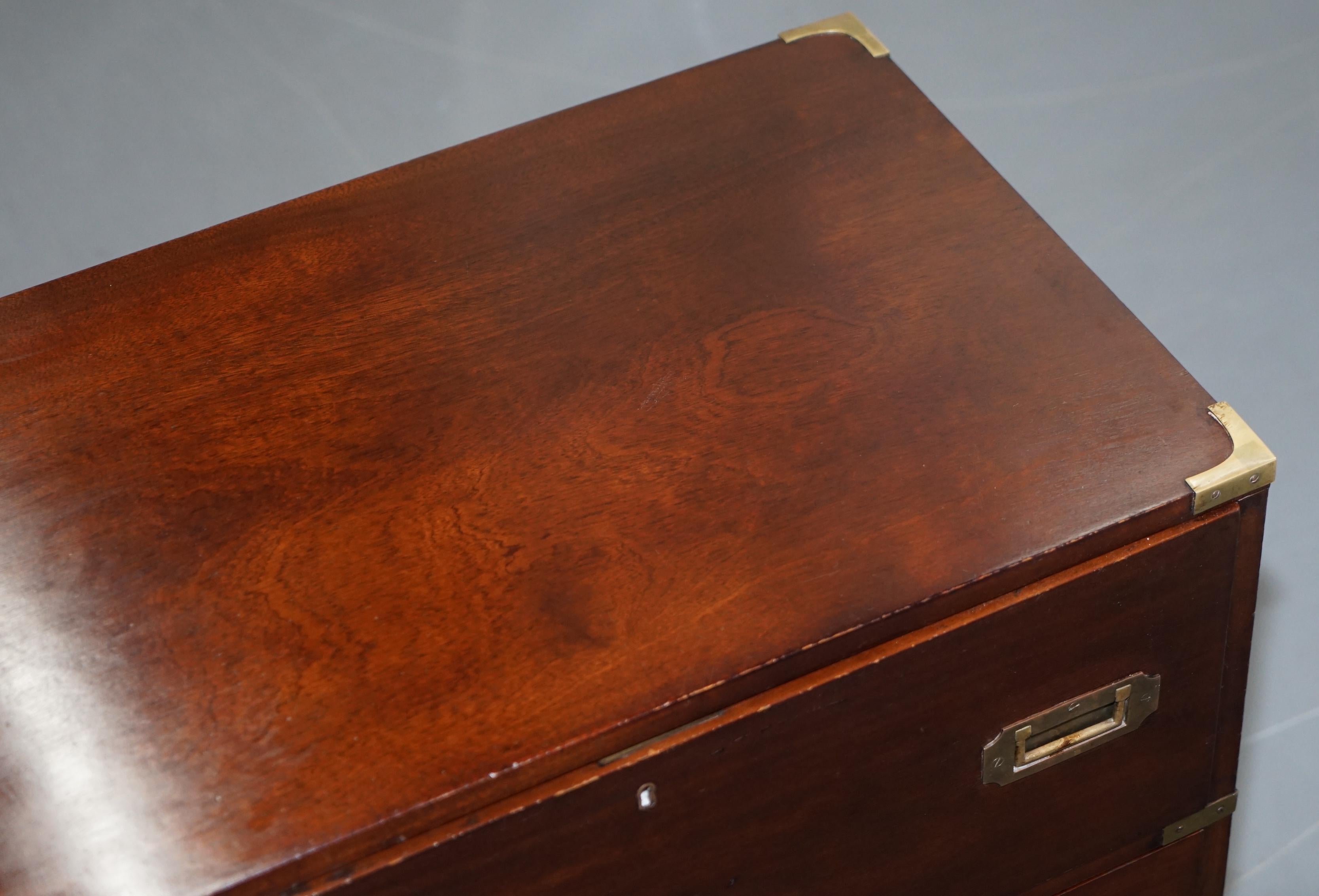 Hand-Crafted Vintage Military Campaign Chest of Drawers, Built in Secrataire Drop Front Desk