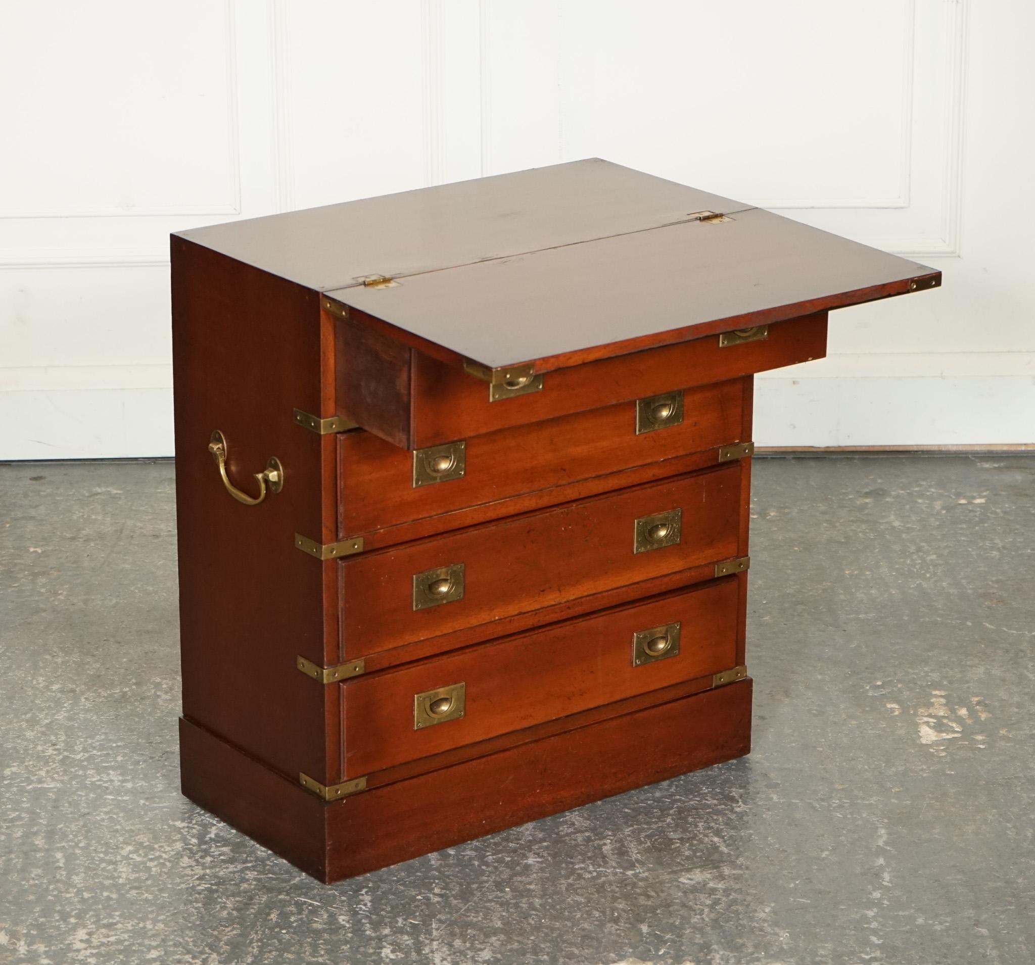 British VINTAGE MILITARY CAMPAIGN CHEST OF DRAWERS WITH FOLDiNG SERVING TOP