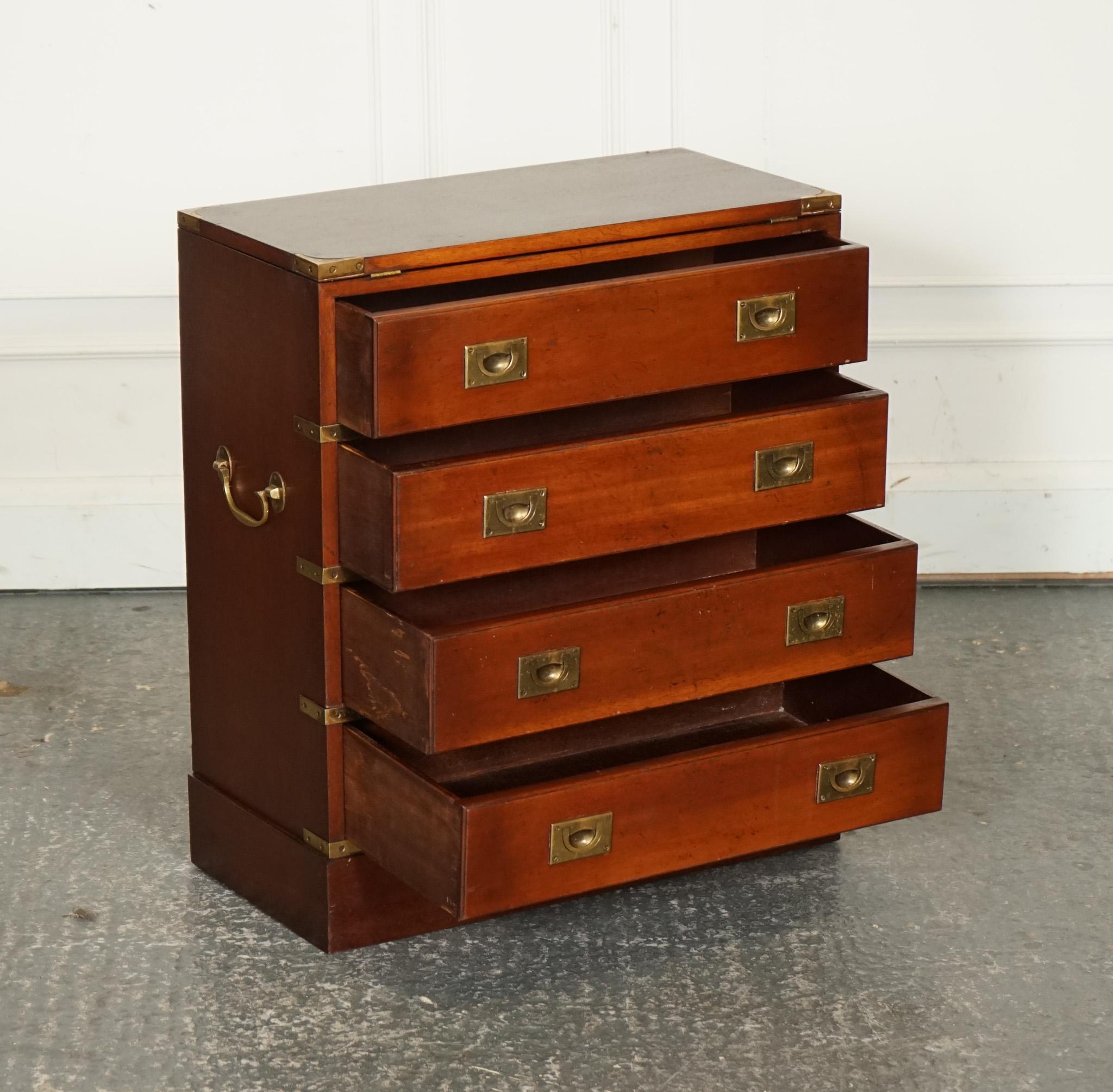 VINTAGE MILITARY CAMPAIGN CHEST OF DRAWERS WITH FOLDiNG SERVING TOP In Good Condition In Pulborough, GB