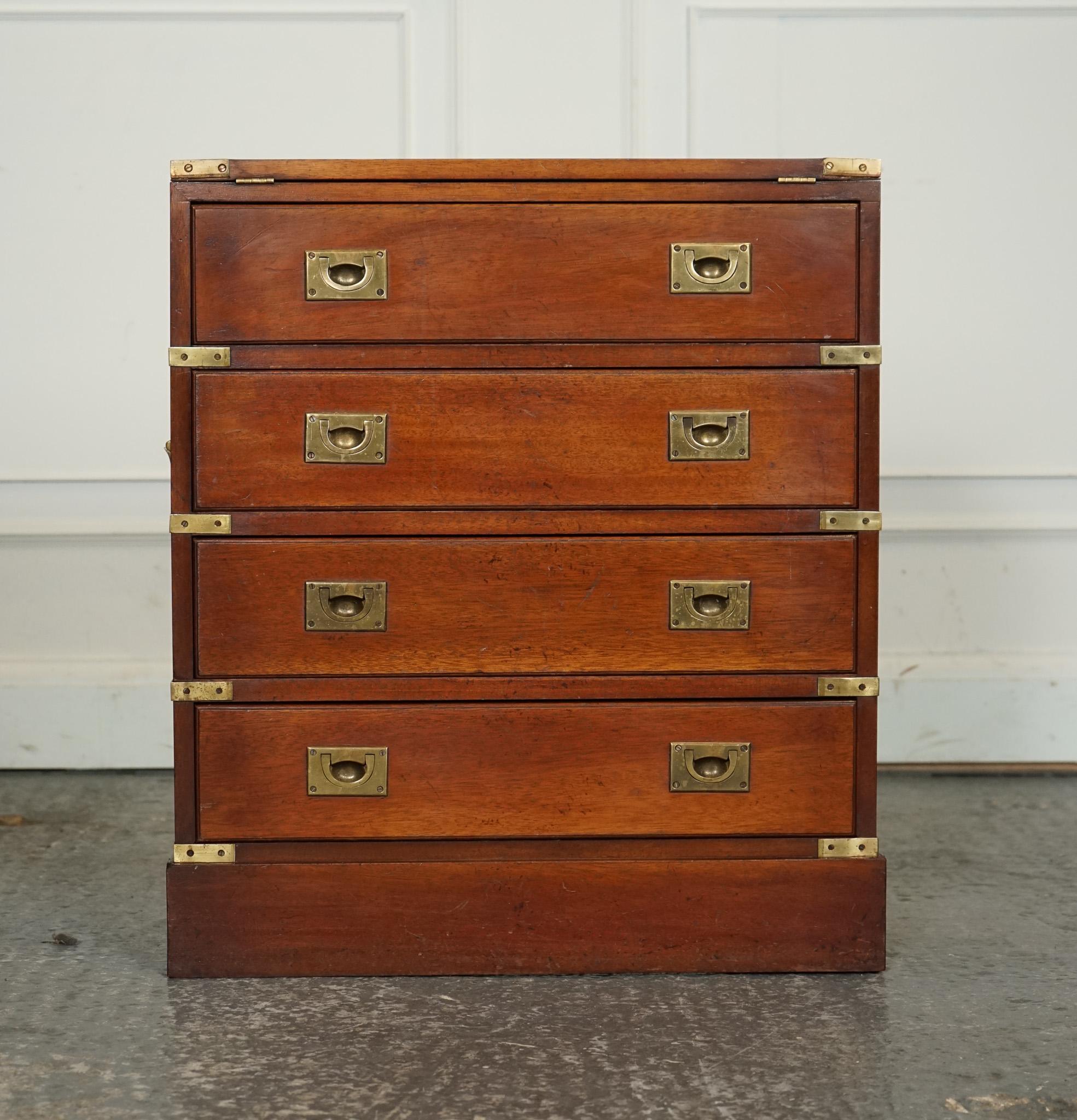 20th Century VINTAGE MILITARY CAMPAIGN CHEST OF DRAWERS WITH FOLDiNG SERVING TOP