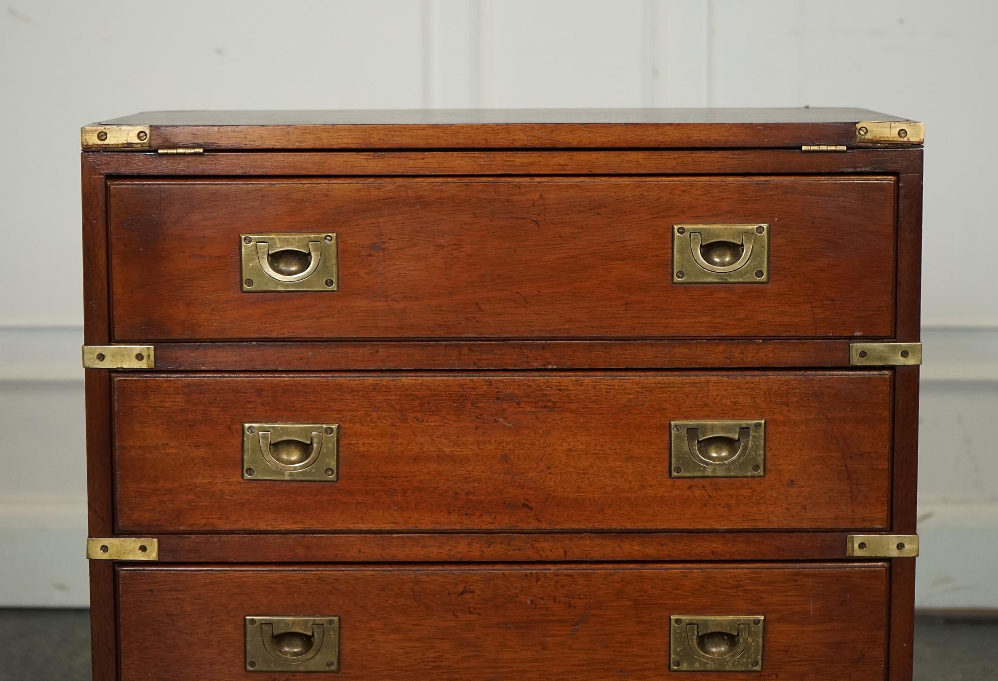 Hardwood VINTAGE MILITARY CAMPAIGN CHEST OF DRAWERS WITH FOLDiNG SERVING TOP