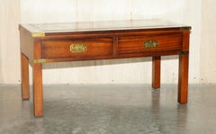 Vintage Military Campaign Hardwood & Green Leather Campaign Coffee Table