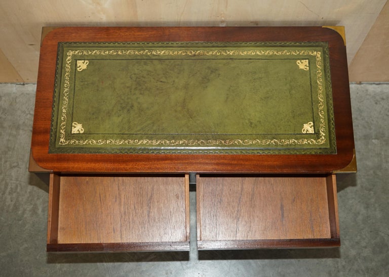 Vintage Military Campaign Hardwood & Green Leather Campaign Coffee Table For Sale 14