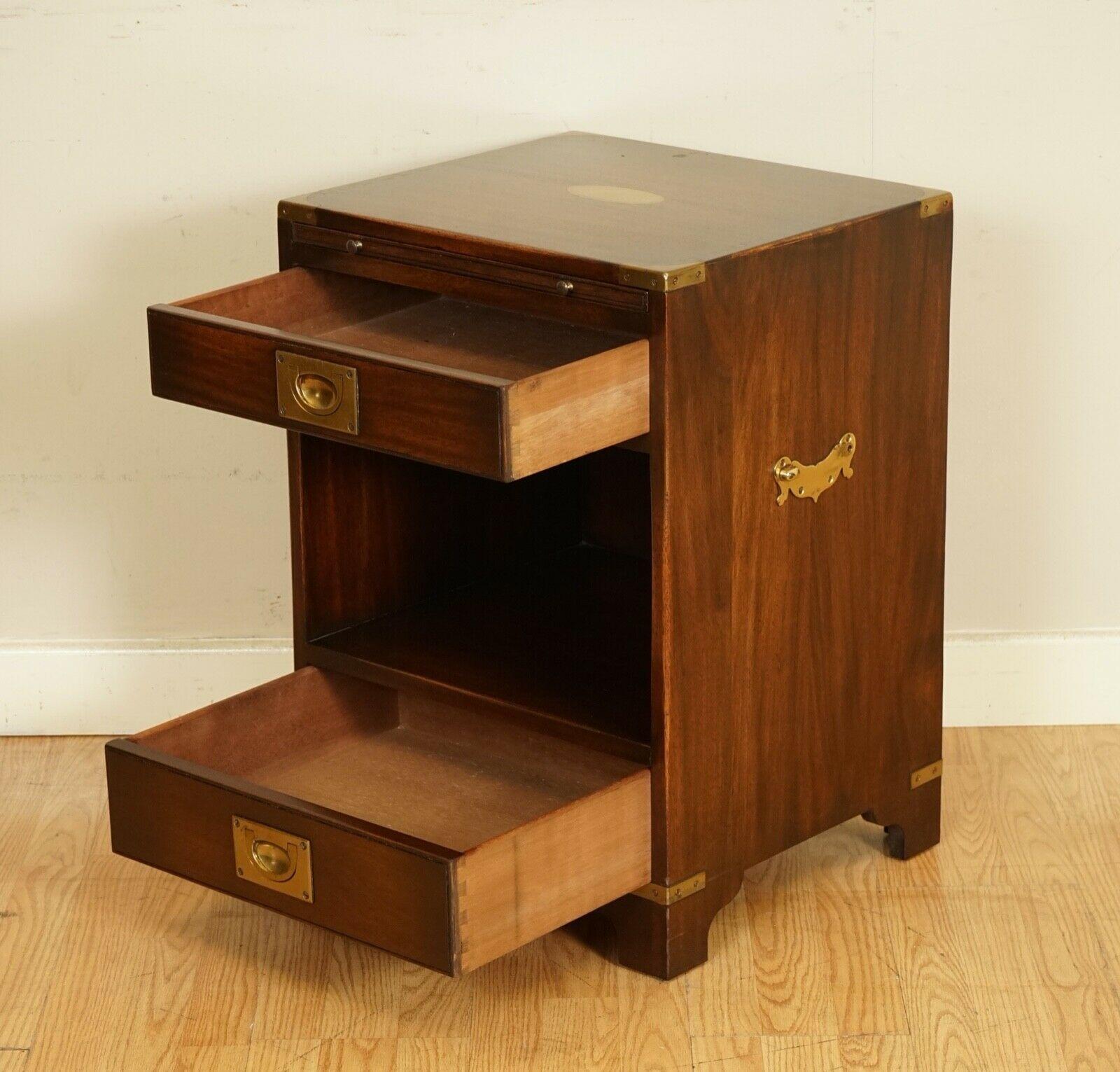 Hand-Crafted Vintage Military Campaign Hardwood Bedside/End Table with 2 Drawers