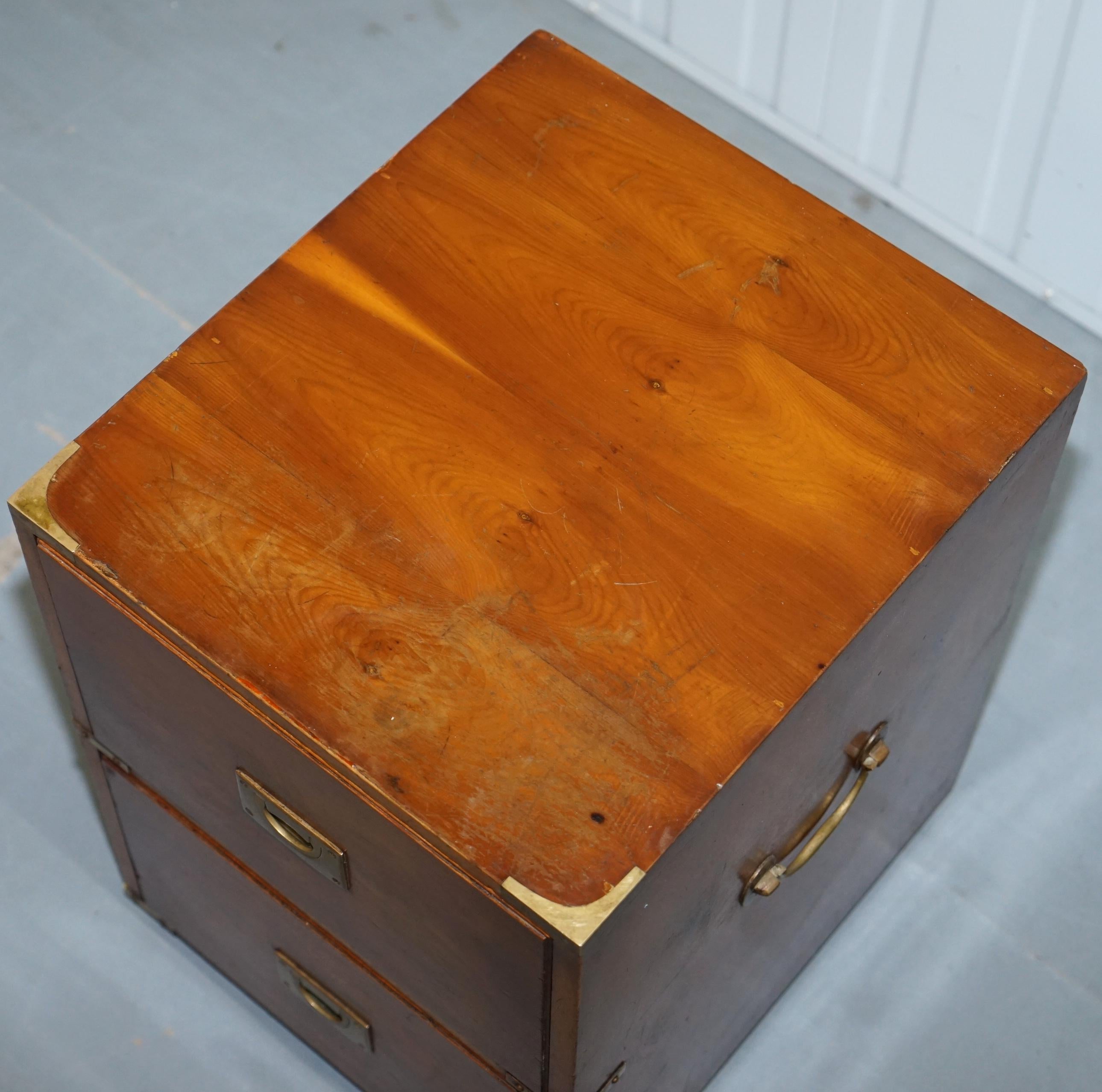 Vintage Military Campaign Style Side Table Bedside Chest of