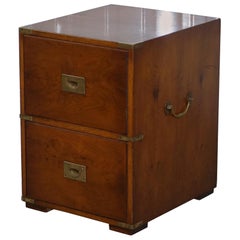 Vintage Military Campaign Style Side Table Bedside Chest of Drawers Mahogany