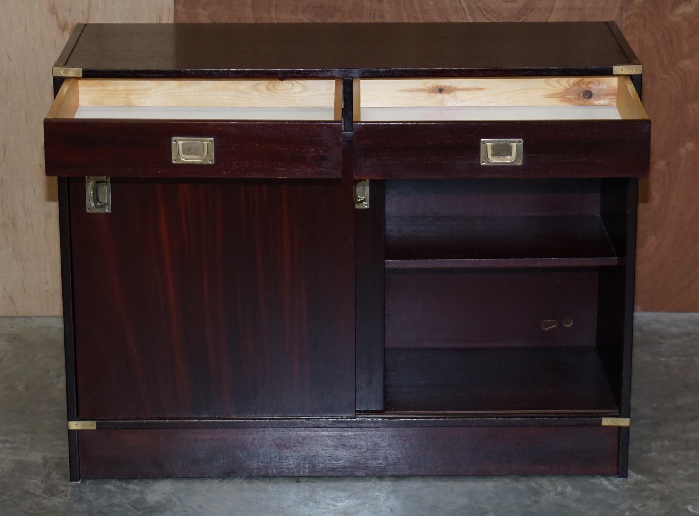 Vintage Military Campaign Style Sideboard Cupboard with Twin Drawers to the Top 6