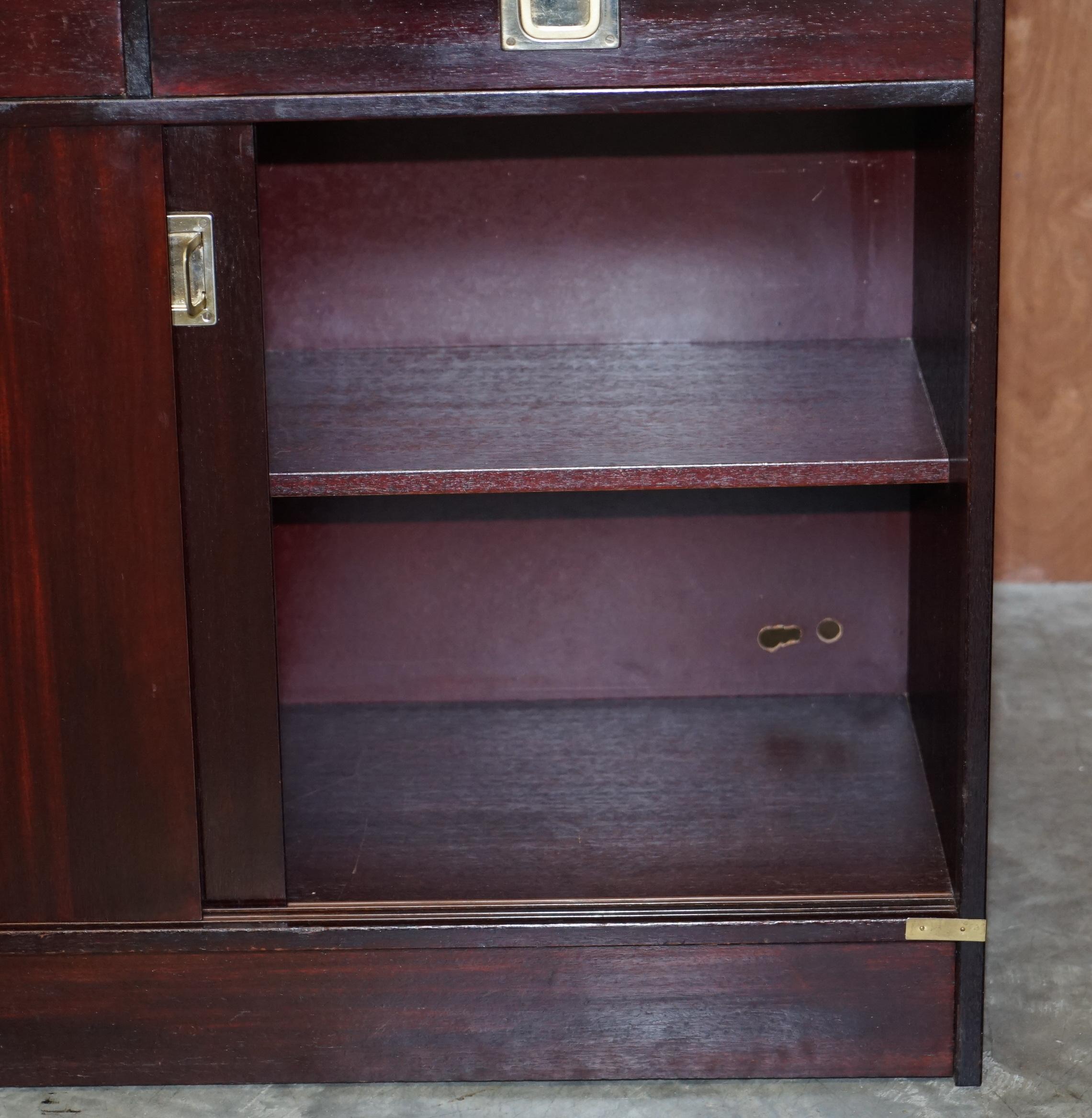 Vintage Military Campaign Style Sideboard Cupboard with Twin Drawers to the Top 9