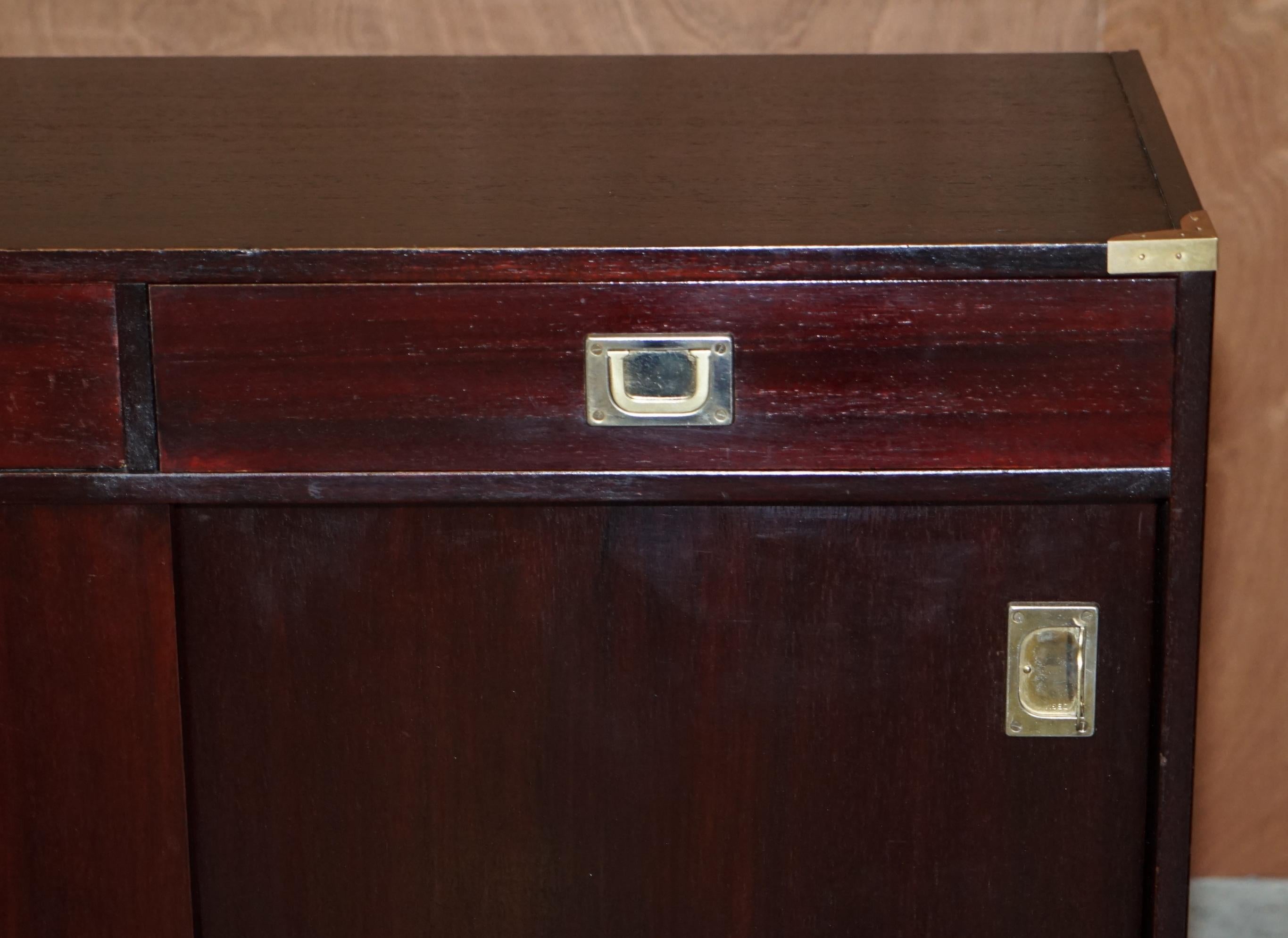 Hardwood Vintage Military Campaign Style Sideboard Cupboard with Twin Drawers to the Top