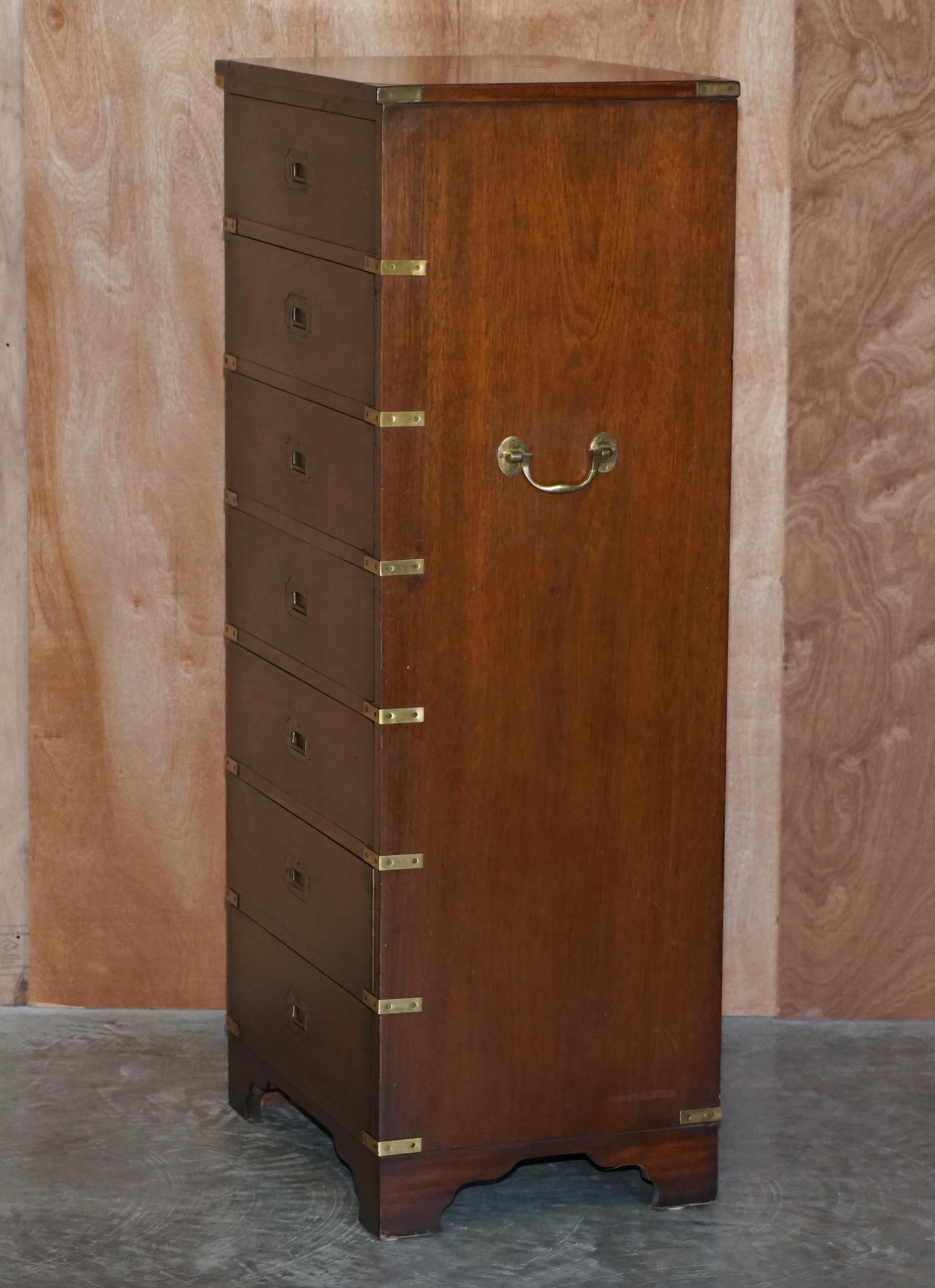 Vintage Military Campaign Tallboy Chest of Drawers in Light Hardwood Brass Trim 6