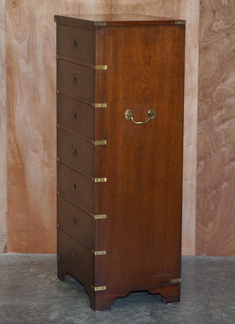 Vintage Military Campaign Tallboy Chest of Drawers in Light Hardwood