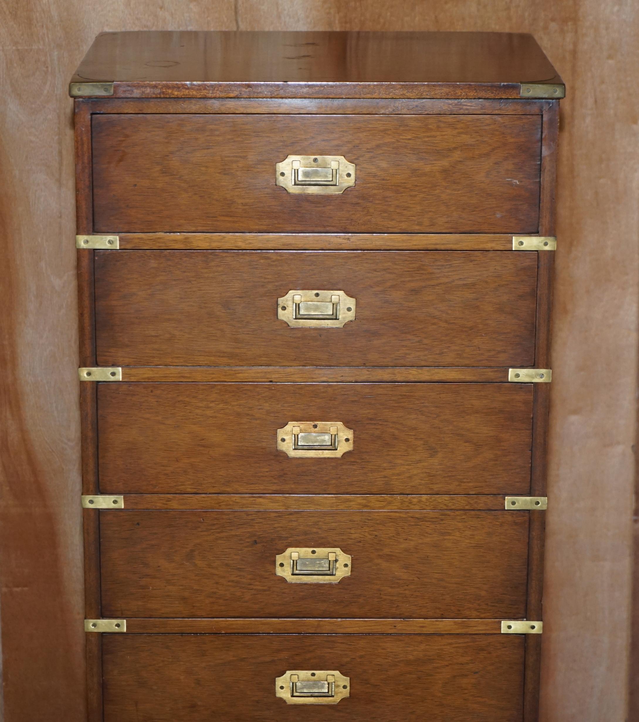 Hand-Crafted Vintage Military Campaign Tallboy Chest of Drawers in Light Hardwood Brass Trim