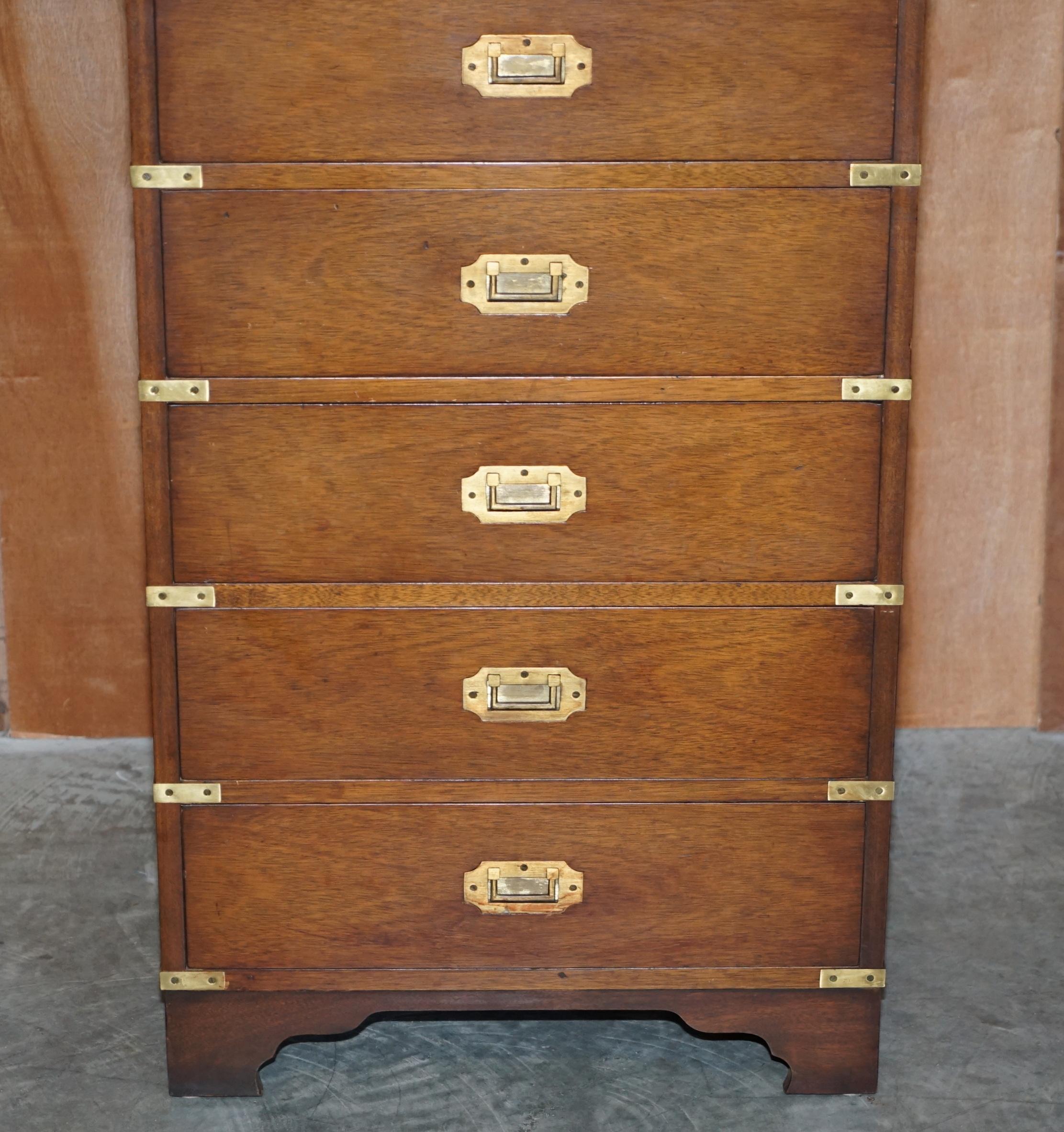 20th Century Vintage Military Campaign Tallboy Chest of Drawers in Light Hardwood Brass Trim