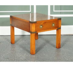 Vintage Military Campaign Yew Wood Bedside Side End Lamp Table