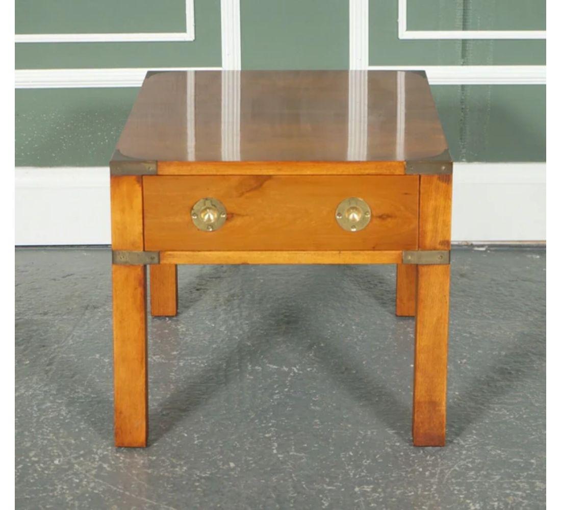 Hand-Crafted Vintage Military Campaign Yew Wood Bedside Side End Lamp Table For Sale