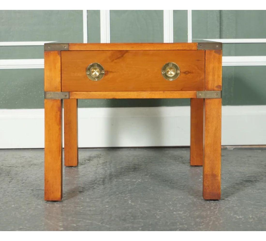 20th Century Vintage Military Campaign Yew Wood Bedside Side End Lamp Table For Sale