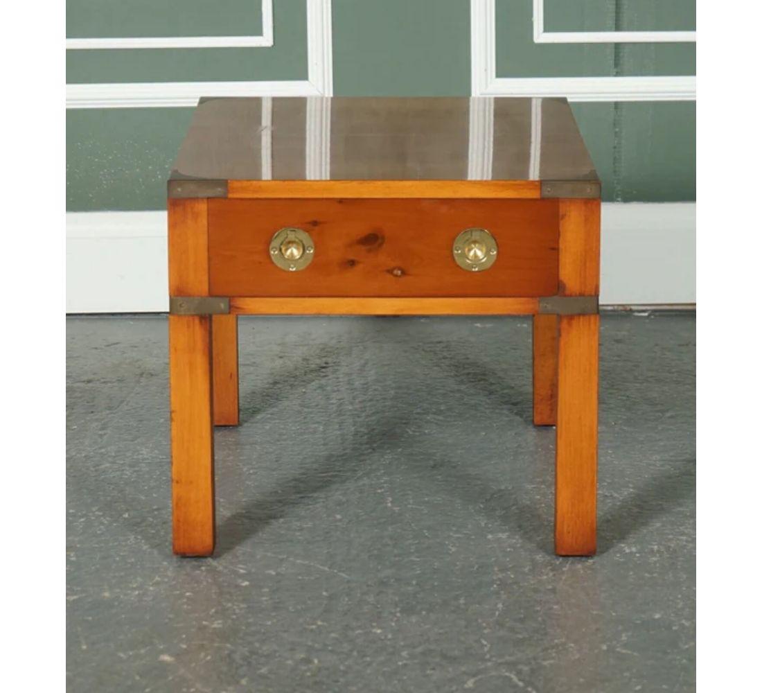 Vintage Military Campaign Yew Wood Bedside Side End Lamp Table For Sale 2