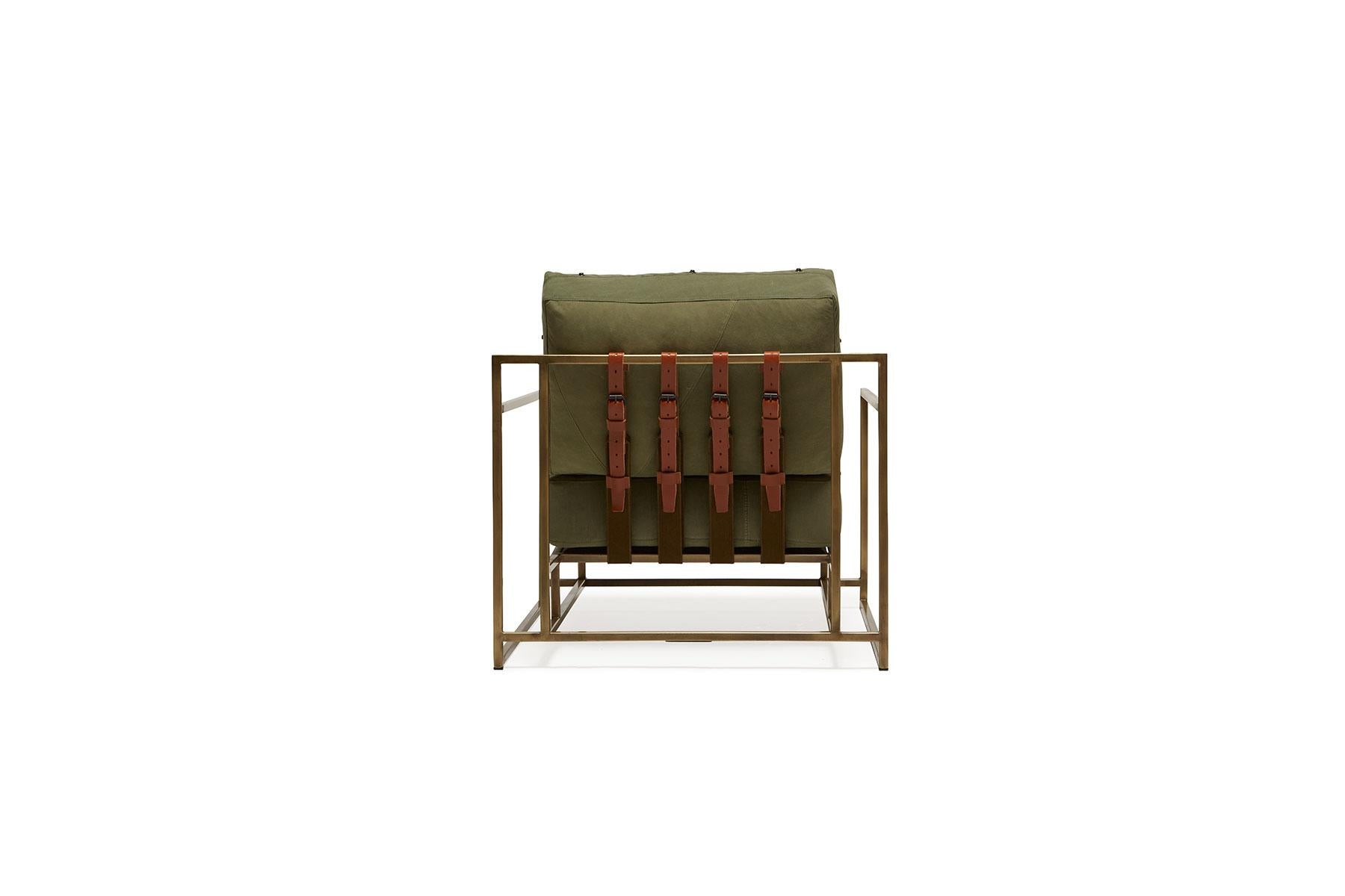Metalwork Vintage Military Canvas and Antique Brass Armchair For Sale