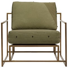 Vintage Military Canvas and Antique Brass Armchair